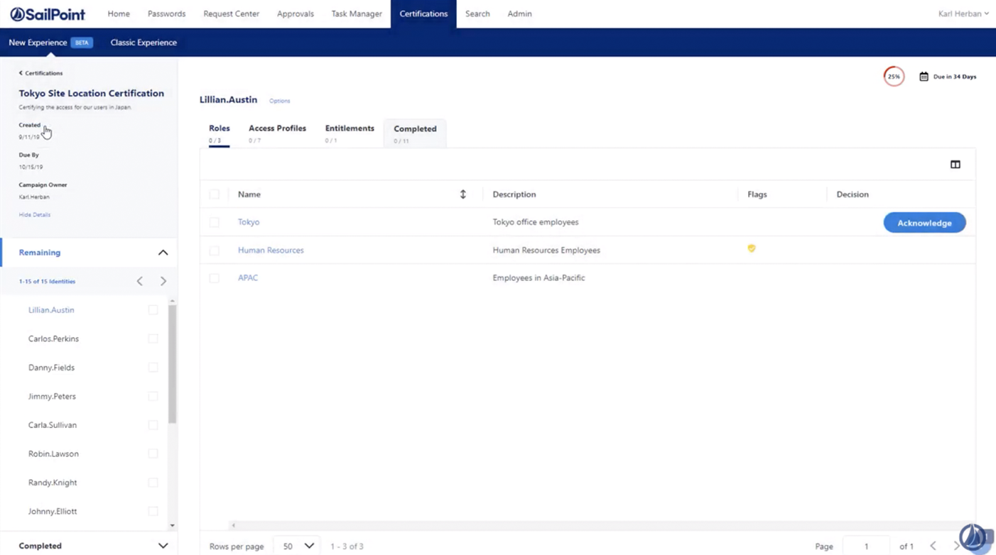 Screenshot of IdentityNow software - certification creation capabilities