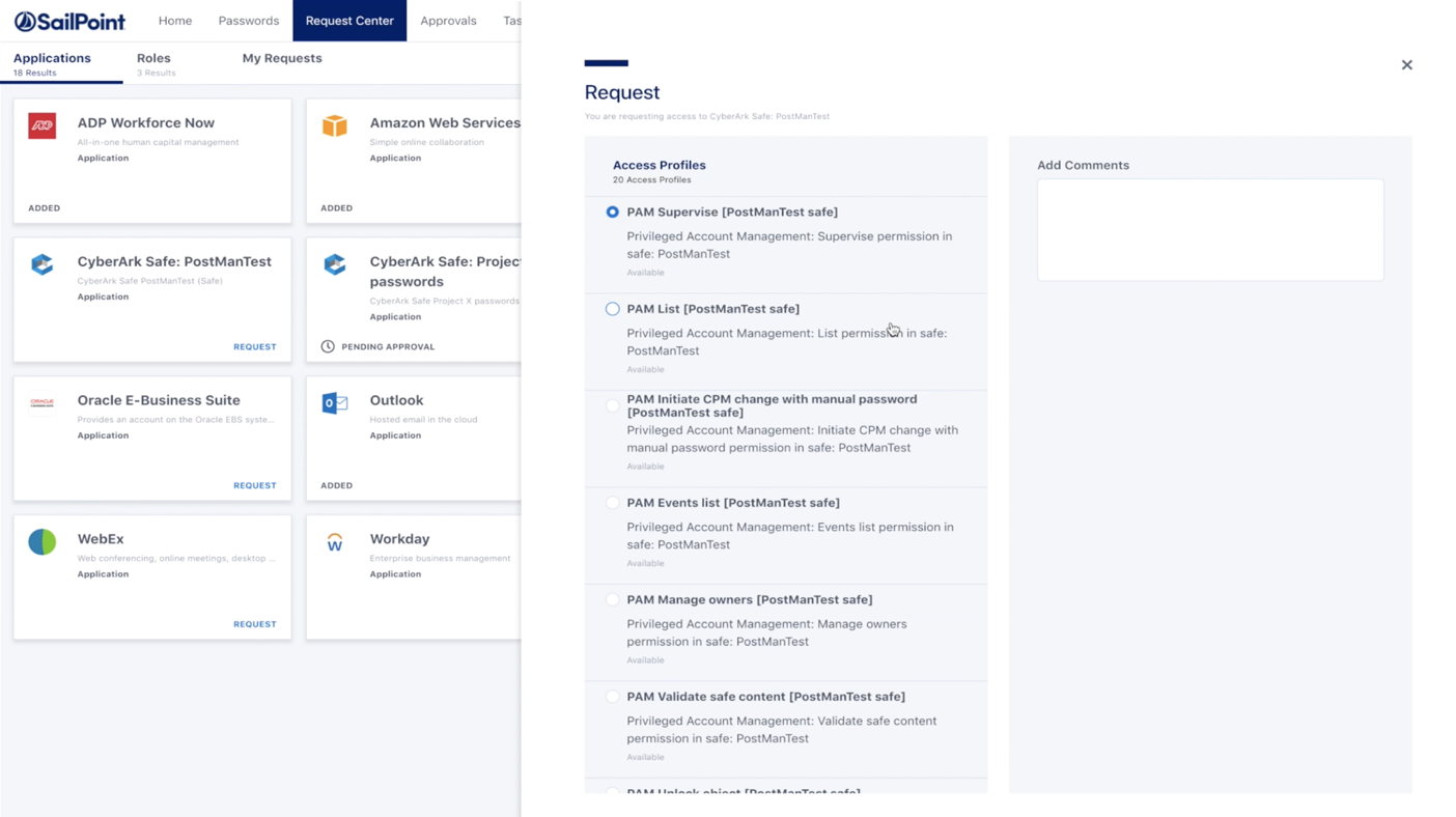 Screenshot of IdentityNow software - cyberark integration