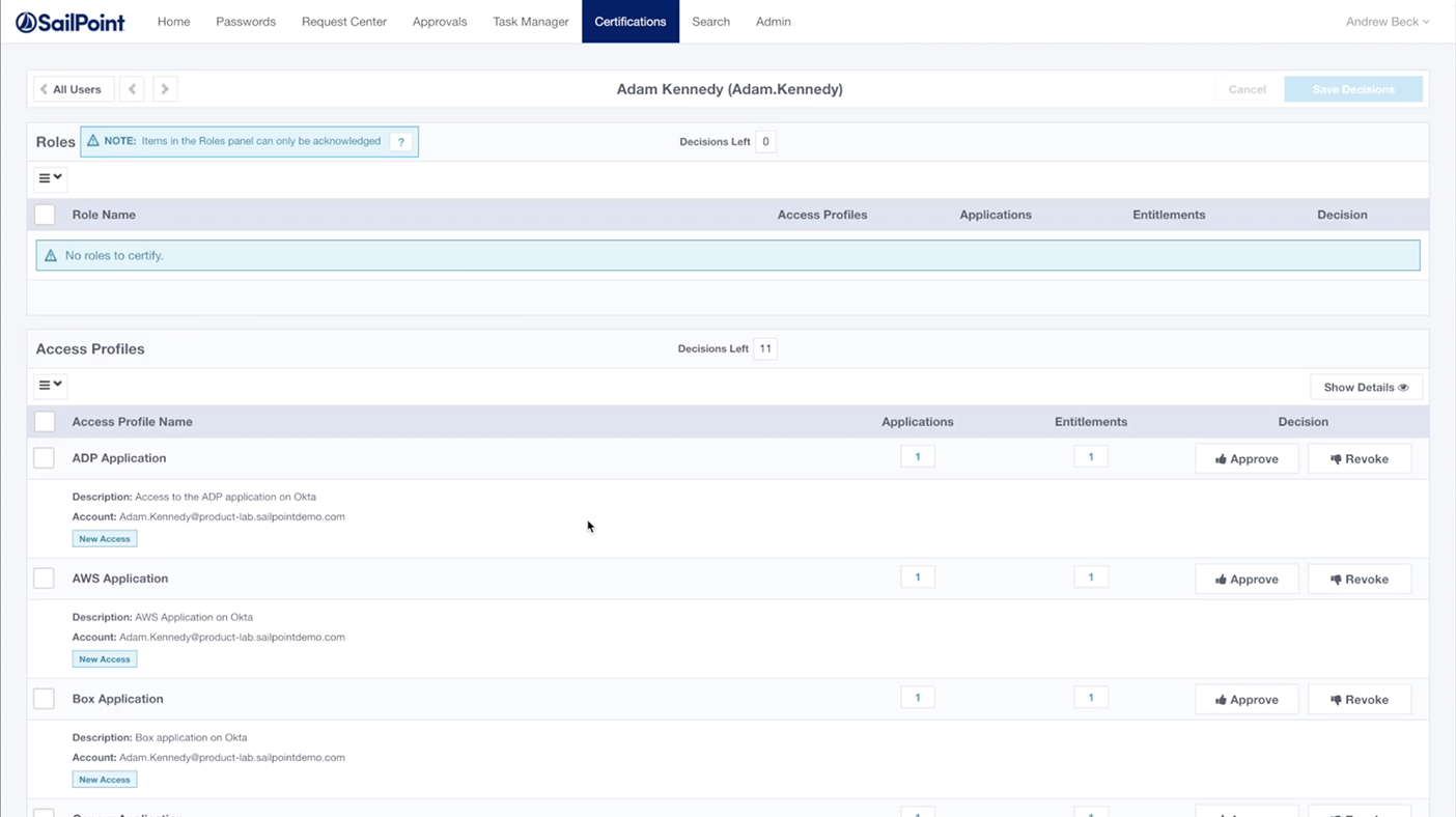 Screenshot of IdentityNow software - okta integration