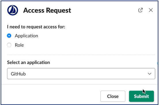 Demo of how to make an access request in Slack